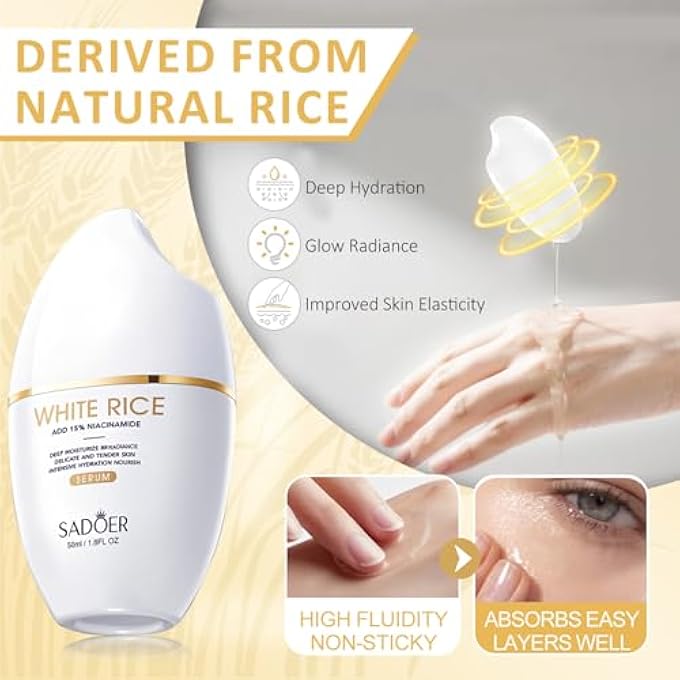STRBOXONG FOR SADOER RICE NIACINAMIDE SKINCARE SET - 6 PIECE FIRMING SKINCARE KIT WITH CLEANSER, TONER, LOTION, EYE CREAM, FACE CREAM & SERUM FOR DAILY FACIAL CARE - Image 2